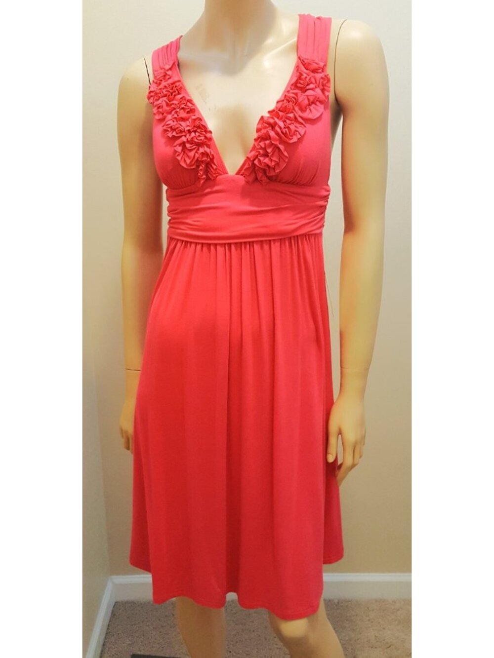 Kenneth Cole Pink Rosette V Neck Dress Size L NWT